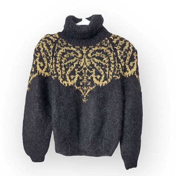 Episode Black & Gold turtleneck vintage Sweater Size S with shoulder pads vintag - Picture 1 of 3